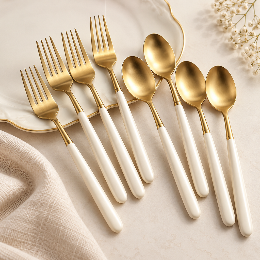 Gold & Ivory Dessert Flatware – 8-Piece Set