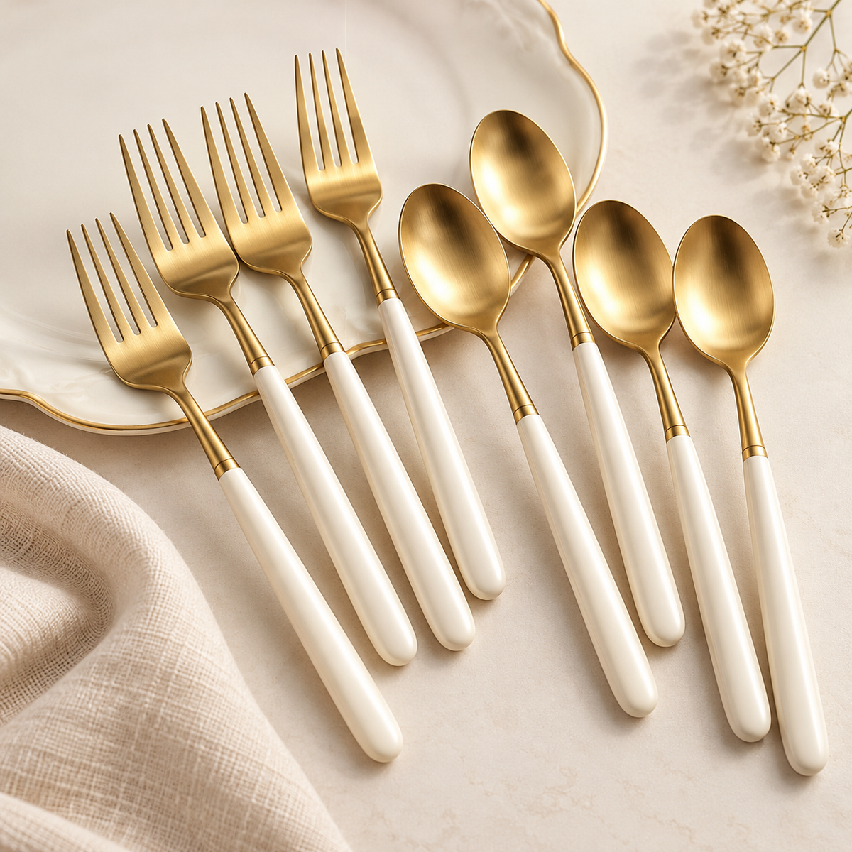 Gold & Ivory Dessert Flatware – 8-Piece Set