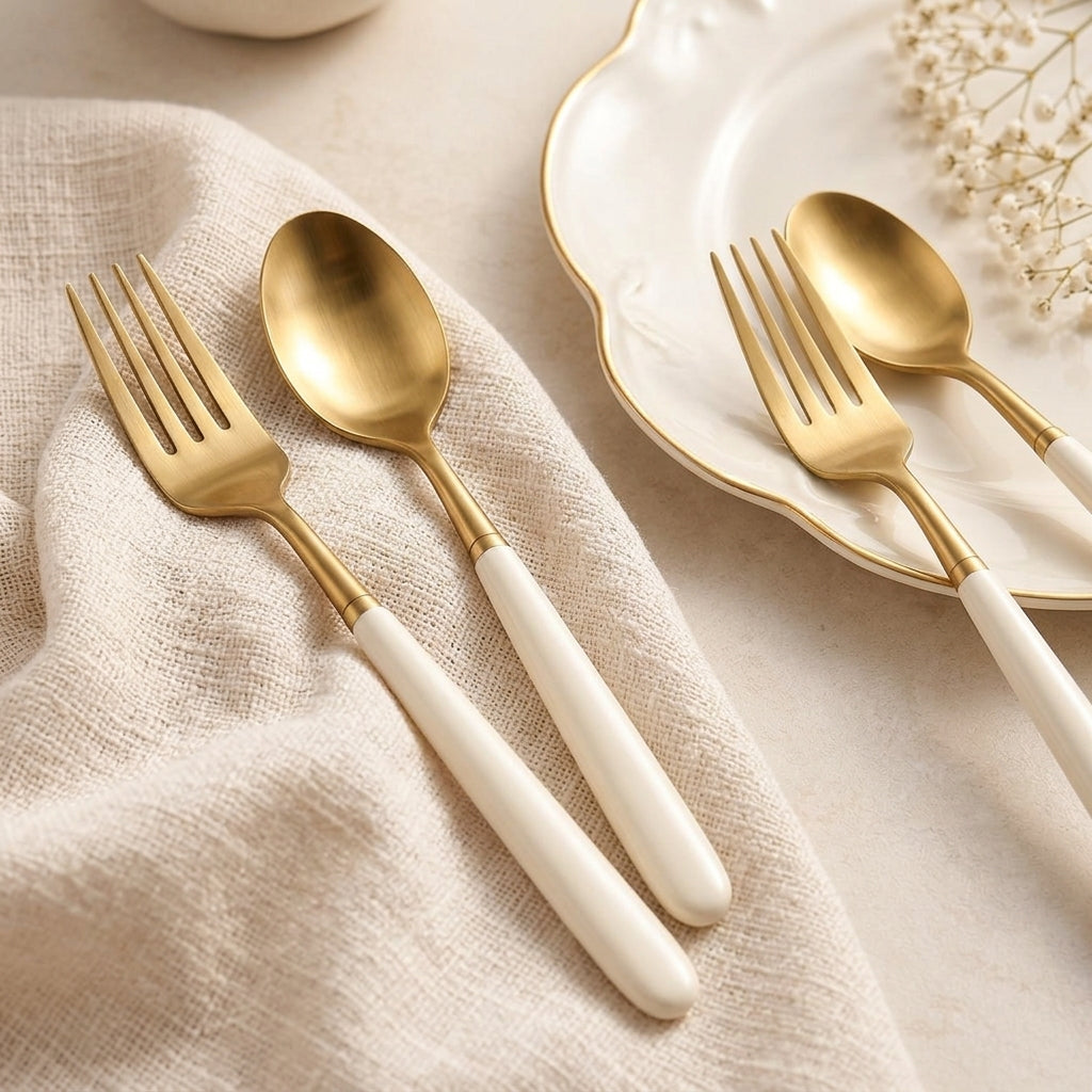 Gold & Ivory Dessert Flatware – 8-Piece Set