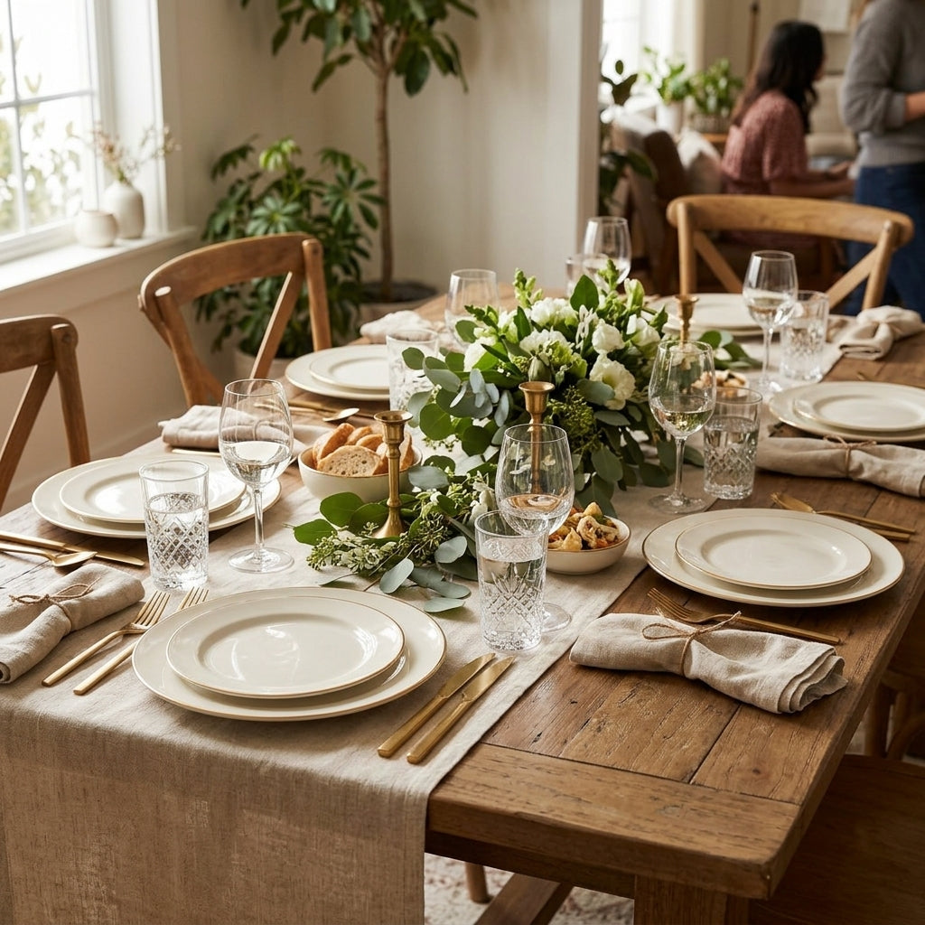 Ivory Gold-Rim Dinner Plates – Set of 5