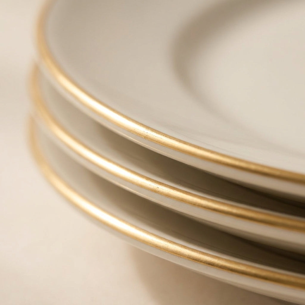 Ivory Gold-Rim Dinner Plates – Set of 5