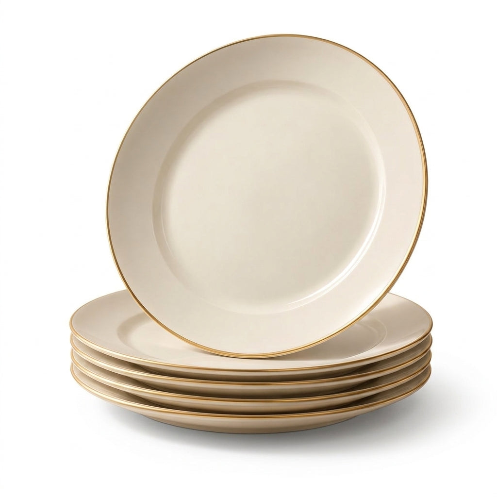 Ivory Gold-Rim Dinner Plates – Set of 5
