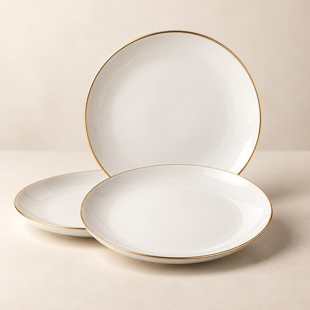 White Gold-Rim Salad Plates – Set of 3