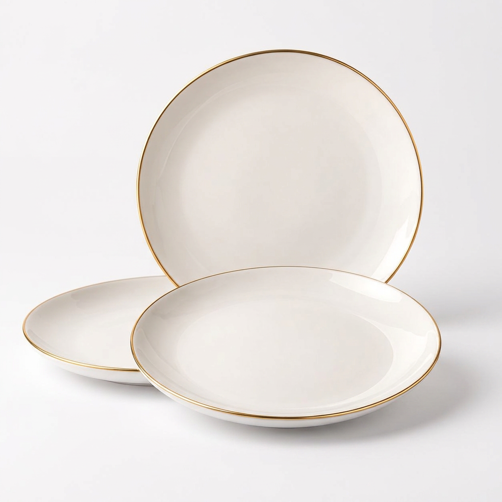 White Gold-Rim Salad Plates – Set of 3
