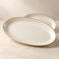 Ivory Gold-Rim Oval Serving Platters – Set of 2