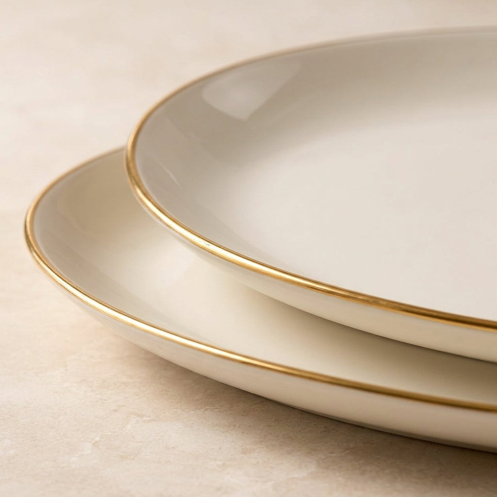 Ivory Gold-Rim Oval Serving Platters – Set of 2