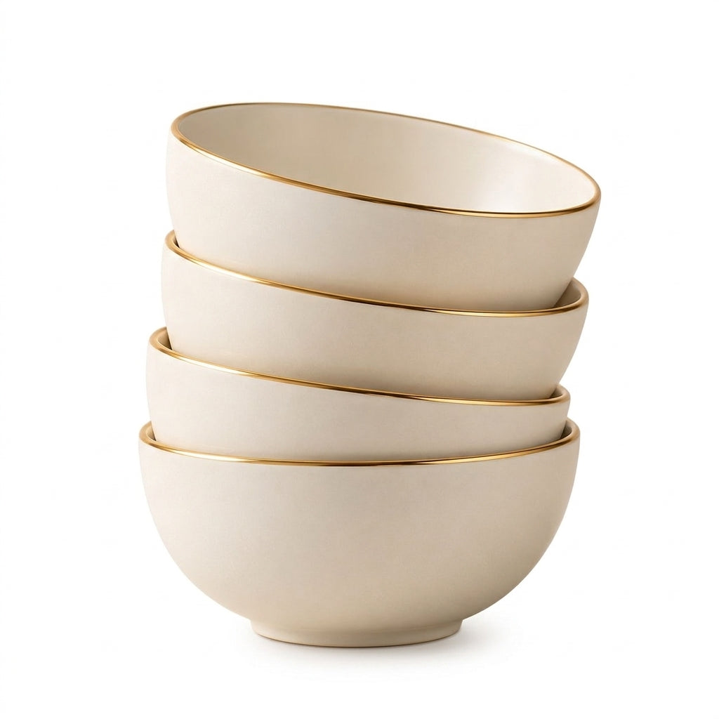 Ivory Gold-Rim Cereal Bowls – Set of 4