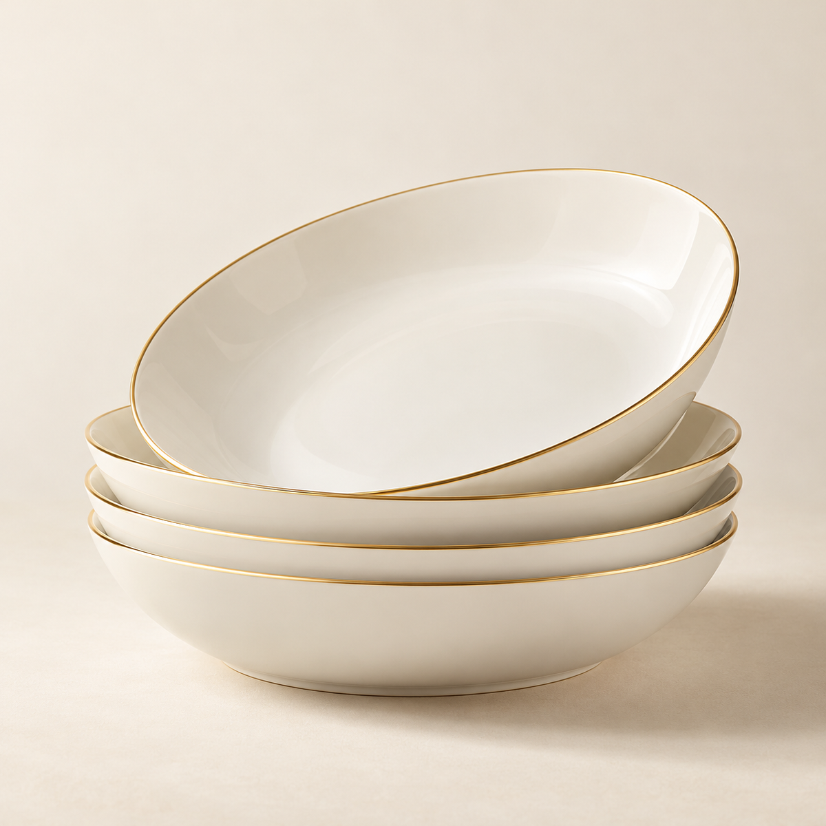 Ivory Gold-Rim Pasta Bowls – Set of 4