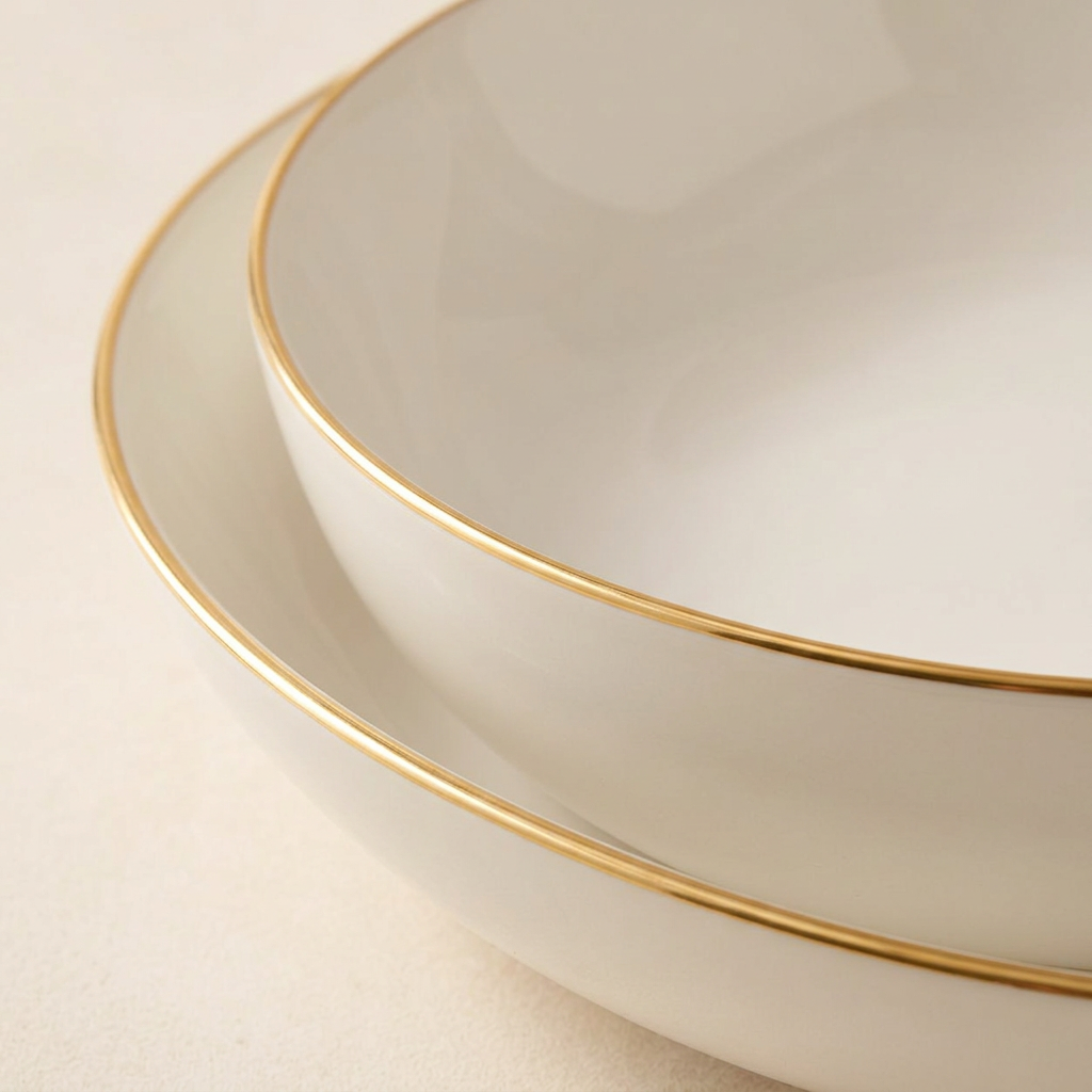 Ivory Gold-Rim Pasta Bowls – Set of 4