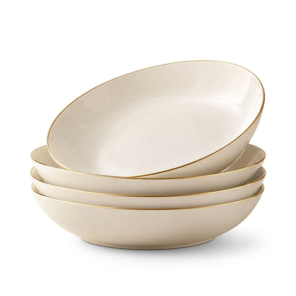 Ivory Gold-Rim Pasta Bowls – Set of 4