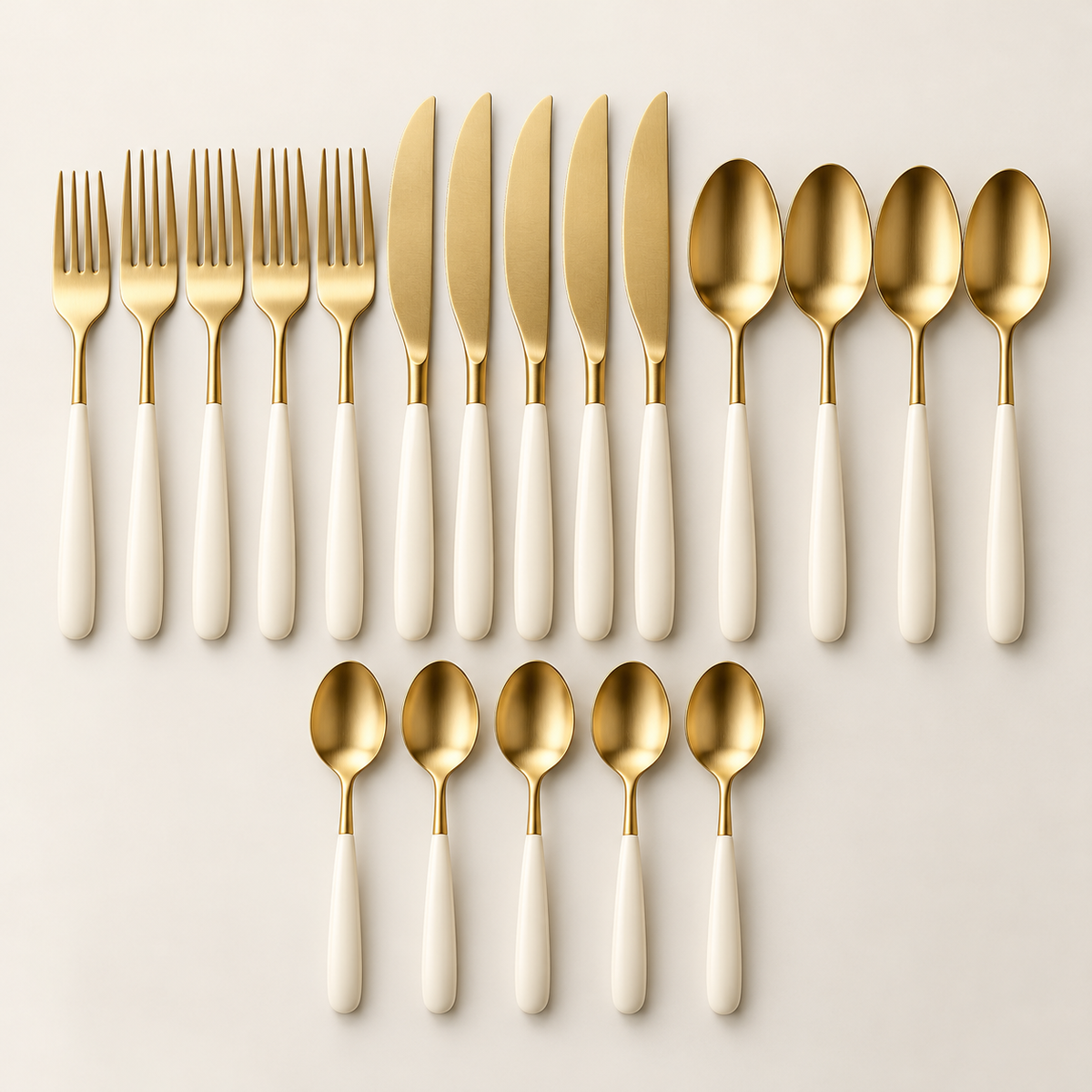 Gold & Ivory Flatware Set – 19 Pieces