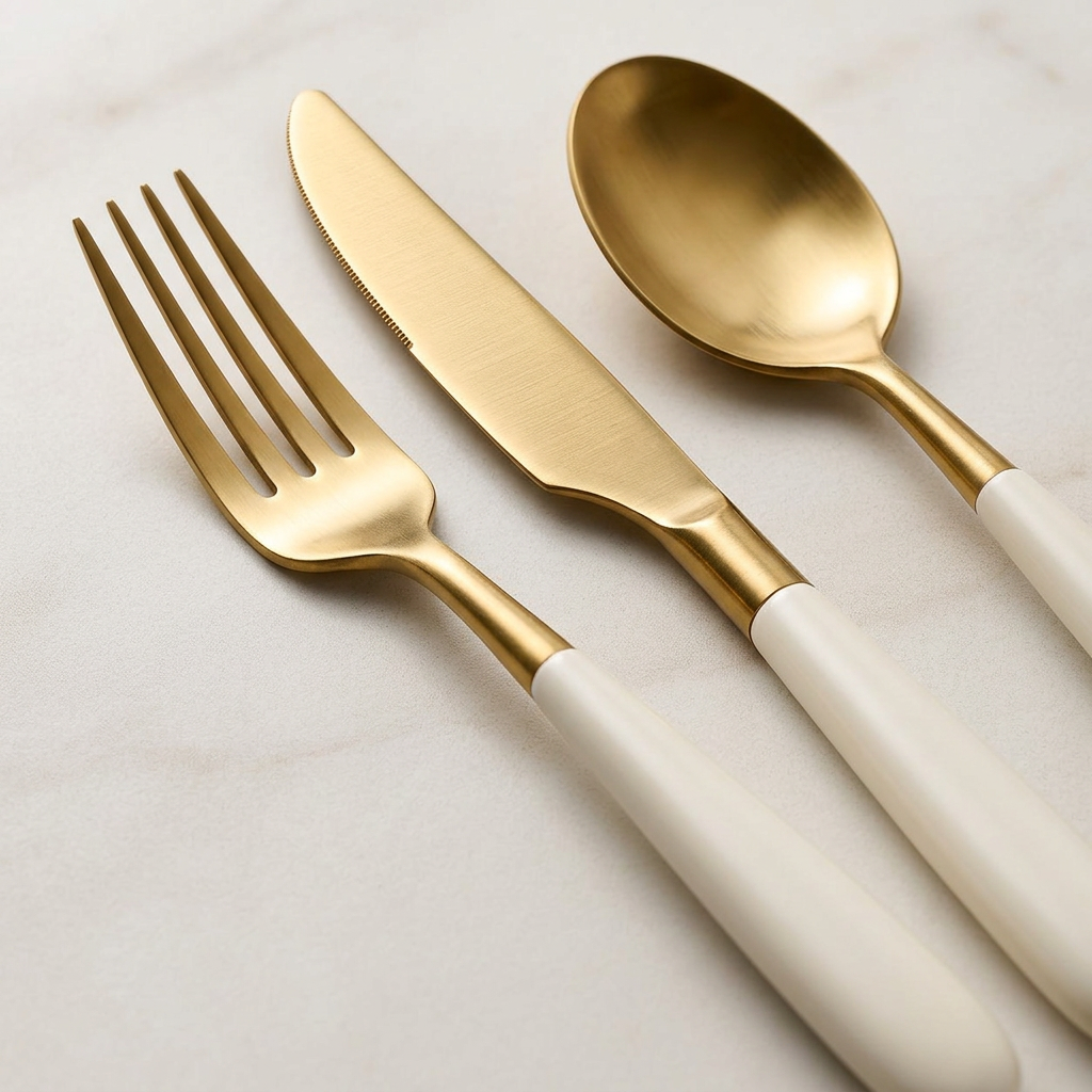 Gold & Ivory Flatware Set – 19 Pieces