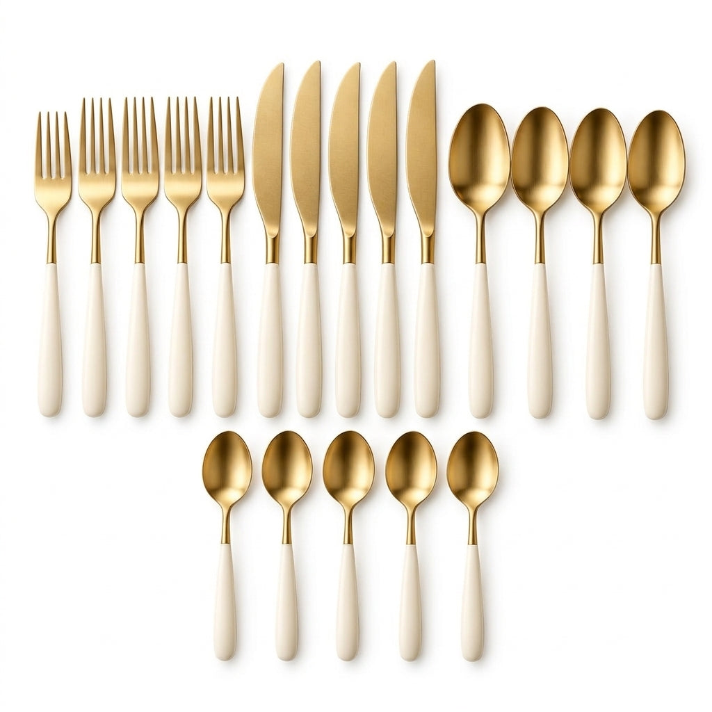 Gold & Ivory Flatware Set – 19 Pieces