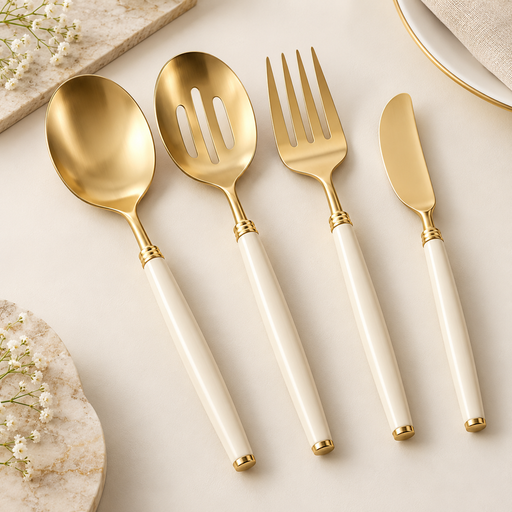 Gold & Ivory Serving Utensils – 4-Piece Set